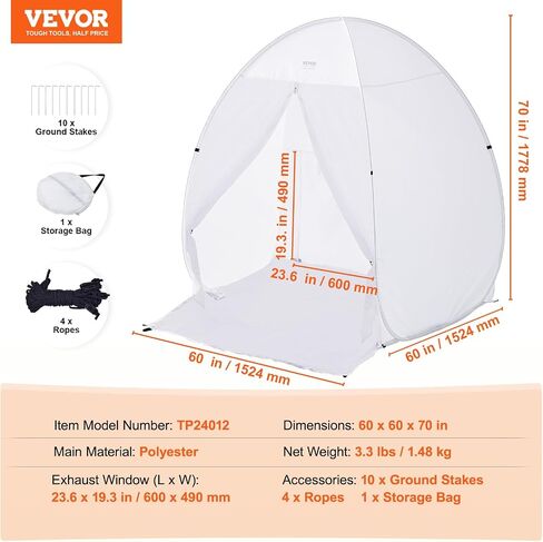 VEVOR Paint Booth Tent, 60 x 60 x 70 in Pop-Up Portable Spray Paint Tent with Built-in Floor, Exhaust Window and Storage Bag, Foldable Paint Booth for Furniture, DIY Hobby Tool Painting Station in Kuwait