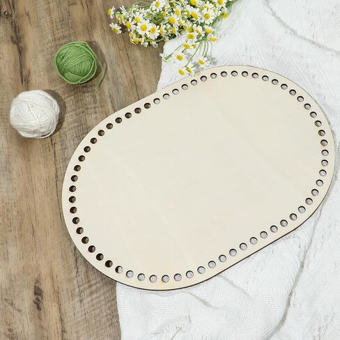 1 Pack Wooden Bag Bottom 13.7x9.8" Crochet Basket Base Oval Natural Wood Base Shaper Unfinished Wooden Round Weaving Knitting Base for Crafts(Hole 8mm) in Saudi Arabia