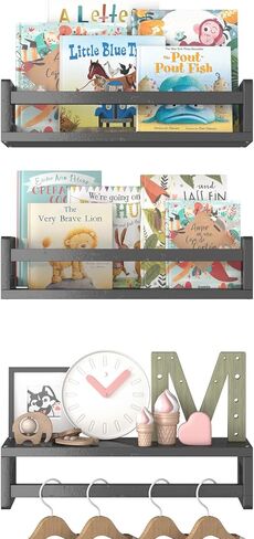 Floating Nursery Book Shelves for Wall, 15.7 Inch Nature Solid Wood Wall Mounted Bookshelf Set of 3, Hanging Bookshelves for Kids Room, Bedroom Nursery Decor and Book Storage (White) in Kuwait