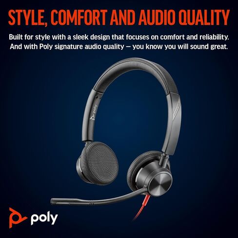 Plantronics - Blackwire 3325 - Wired, Dual-Ear (Stereo) Headset with Boom Mic - USB-A/3.5mm to connect to your PC and/or Mac - Works with Teams (Certified), Zoom & more in Saudi Arabia