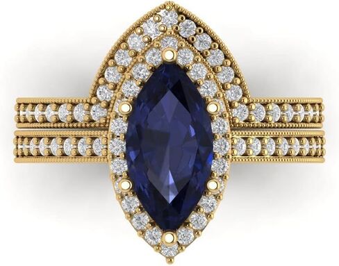 Clara Pucci 2.48 ct Marquise Cut Blue Sapphire 14k White Gold Halo Solitaire with Accents Wedding Bridal Promise Ring Band Set in Saudi Arabia