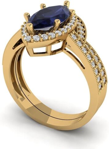 Clara Pucci 2.48 ct Marquise Cut Blue Sapphire 14k White Gold Halo Solitaire with Accents Wedding Bridal Promise Ring Band Set in Saudi Arabia