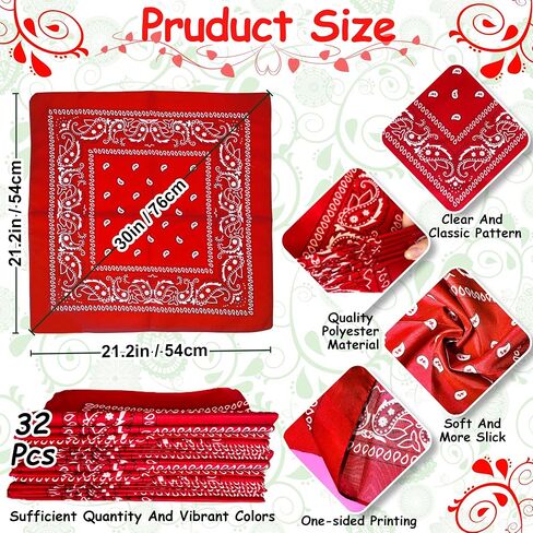 ILHSTY 32 Pcs Women Men Paisley Bandanas Bulk Unisex Cowboy Bandanas Head Scarf Necktie Face Cover Party Supplies in Kuwait