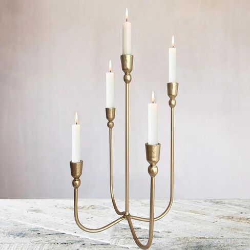 Iron Tabletop Candelabra - Decorative Metal Candelabra Candle Holder, 5 French Dinner Candles (Dinner 5 Candles) in Saudi Arabia
