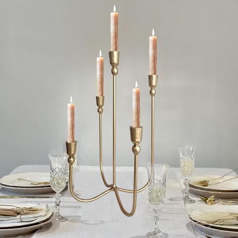 Iron Tabletop Candelabra - Decorative Metal Candelabra Candle Holder, 5 French Dinner Candles (Dinner 5 Candles) in Saudi Arabia