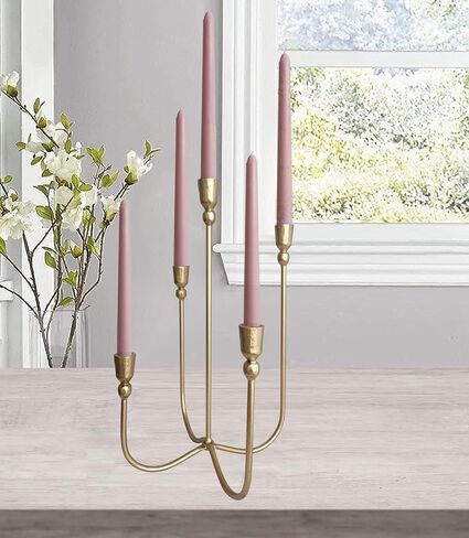 Iron Tabletop Candelabra - Decorative Metal Candelabra Candle Holder, 5 French Dinner Candles (Dinner 5 Candles) in Saudi Arabia