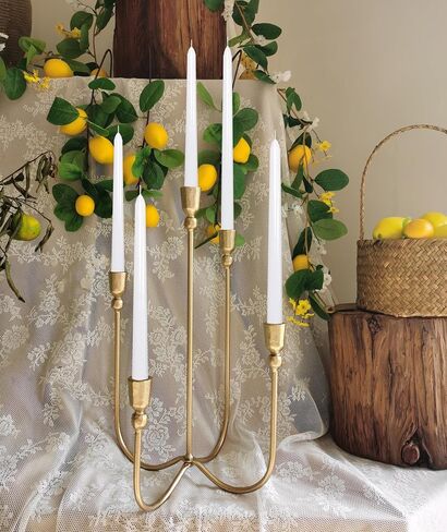 Iron Tabletop Candelabra - Decorative Metal Candelabra Candle Holder, 5 French Dinner Candles (Dinner 5 Candles) in Saudi Arabia