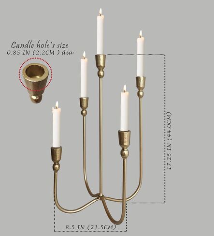 Iron Tabletop Candelabra - Decorative Metal Candelabra Candle Holder, 5 French Dinner Candles (Dinner 5 Candles) in Saudi Arabia