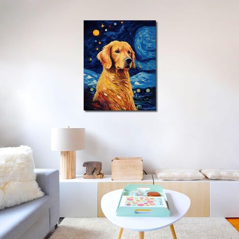 TUMOVO DIY طلاء بالأرقام للبالغين من الكلاب DIY مجموعة الطلاء حسب الأرقام على القماش الذهبي المسترد الطلاء بالأرقام للبالغين من الأكريليك الصباغ المرصعة بالنجوم السماء الفنية الحرف اليدوية 16 بوصة × 20 بوصة (بدون إطار) in Saudi Arabia