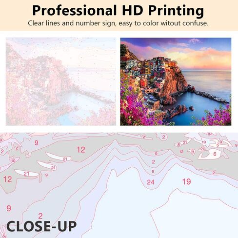 طلاء توموفو بالرقم 16 × 20 بوصة، منازل ملونة في سينك تير إيطاليا للبالغين الطلاء حسب الرقم، مجموعة طلاء أكريليك مع فرش وصبغة أكريليك، لوحة زيتية ذاتية الصنع لأصدقاء العائلة (بدون إطار) in Saudi Arabia