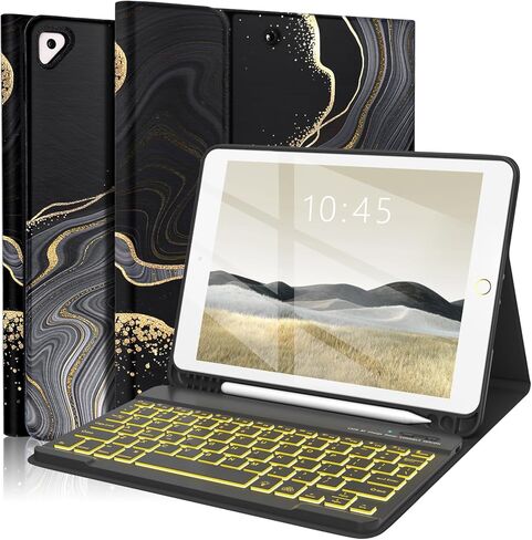 حافظة لوحة مفاتيح iPad الجيل التاسع الجديدة 10.2 بوصة 2021/(الجيل الثامن) 2020/(الجيل السابع) 2019، حافظة لوحة مفاتيح بإضاءة خلفية 7 ألوان لجهاز iPad 10.2 بوصة /iPad Air 3 10.5 بوصة (الجيل الثالث)/iPad Pro 10.5 بوصة مع حامل قلم رصاص( أرجواني) in Kuwait