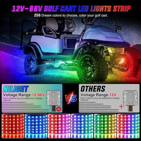 Nilight 4PCS Golf Cart Underglow LED Light Strip Dream Color Multi-Mode Neon Accent Lighting Kit APP and Remote Control Sound Active Music Sync IP67 Waterproof 12V-65V Input for EZGO Yamaha Club Car in Saudi Arabia