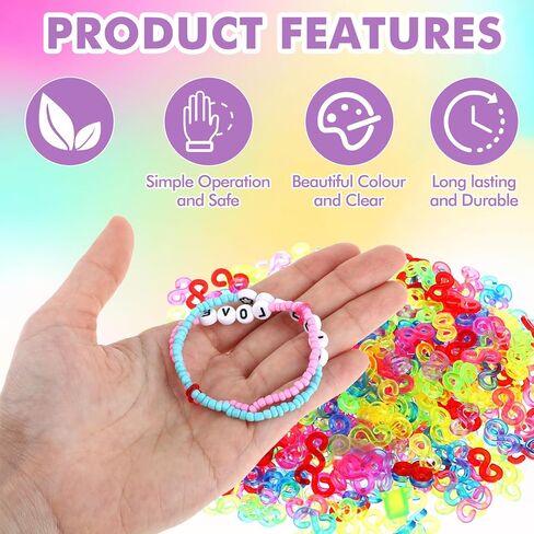 1500 PCS S Clips Rubber Band Bracelet Clips Plastic Loom Rubber Band Clips Colorful Rubber Bands Clips Clear Connectors Refills Bracelet Kit for DIY Handicrafts Bracelet Making in Saudi Arabia