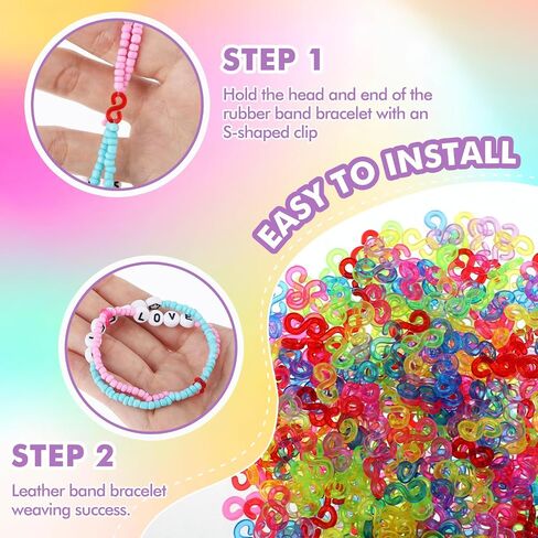 1500 PCS S Clips Rubber Band Bracelet Clips Plastic Loom Rubber Band Clips Colorful Rubber Bands Clips Clear Connectors Refills Bracelet Kit for DIY Handicrafts Bracelet Making in Saudi Arabia