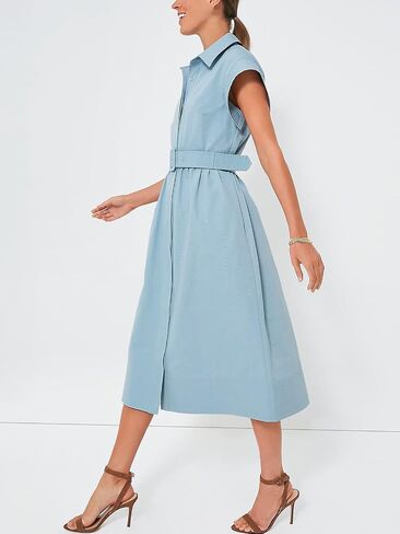 Jenkoon Women's Turn Down Collar Shirt Dress with Belt Short Sleeve Shell Trench Coat Formal Dresses in Kuwait