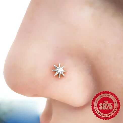 Sterling Silver Nose Rings Studs 20G Nostril Piercings for Women Men Cubic Zirconia Hypoallergenic L Shape Sun Flower Nose Piercing Earring Gifts in Saudi Arabia
