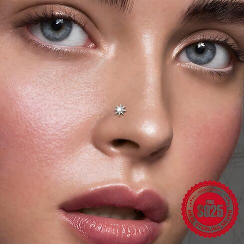 Sterling Silver Nose Rings Studs 20G Nostril Piercings for Women Men Cubic Zirconia Hypoallergenic L Shape Sun Flower Nose Piercing Earring Gifts in Saudi Arabia