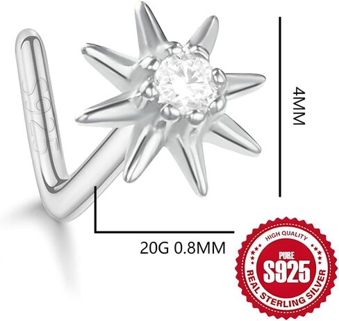 Sterling Silver Nose Rings Studs 20G Nostril Piercings for Women Men Cubic Zirconia Hypoallergenic L Shape Sun Flower Nose Piercing Earring Gifts in Saudi Arabia