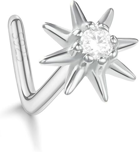 Sterling Silver Nose Rings Studs 20G Nostril Piercings for Women Men Cubic Zirconia Hypoallergenic L Shape Sun Flower Nose Piercing Earring Gifts in Saudi Arabia