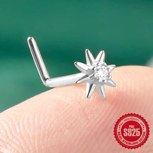 Sterling Silver Nose Rings Studs 20G Nostril Piercings for Women Men Cubic Zirconia Hypoallergenic L Shape Sun Flower Nose Piercing Earring Gifts in Saudi Arabia