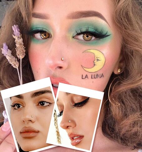 20G 12Pcs Nose Rings Stud Stainless Steel L Shaped Studs Nose Ring Flower CZ Evil Eye Butterfly Screw Nose Studs Jewelry for Women Men Silver 14K Gold Nose Stud Black Piercings Jewelry in Saudi Arabia