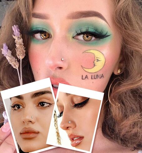 20G 12Pcs Nose Rings Stud Stainless Steel L Shaped Studs Nose Ring Flower CZ Evil Eye Butterfly Screw Nose Studs Jewelry for Women Men Silver 14K Gold Nose Stud Black Piercings Jewelry in Saudi Arabia
