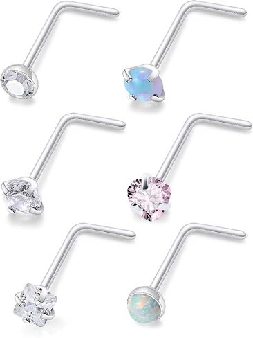 20/18g Straight/L Shaped Diamond Nose Ring Studs Earrings Piercings Jewelry Surgical Steel for Women Men in Saudi Arabia