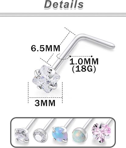 20/18g Straight/L Shaped Diamond Nose Ring Studs Earrings Piercings Jewelry Surgical Steel for Women Men in Saudi Arabia