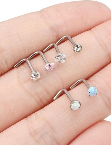 20/18g Straight/L Shaped Diamond Nose Ring Studs Earrings Piercings Jewelry Surgical Steel for Women Men in Saudi Arabia