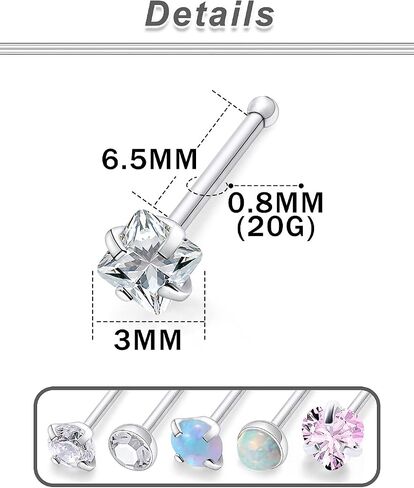20/18g Straight/L Shaped Diamond Nose Ring Studs Earrings Piercings Jewelry Surgical Steel for Women Men in Saudi Arabia