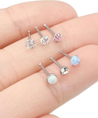 20/18g Straight/L Shaped Diamond Nose Ring Studs Earrings Piercings Jewelry Surgical Steel for Women Men in Saudi Arabia
