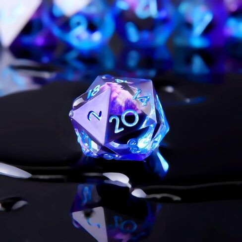 YEMEKO Beholder's Eye DND Dice - مجموعة نرد مصنوعة يدويًا بحافة حادة من عين التنين السائلة الأساسية للأبراج المحصنة والتنينات Ttrpg، لعب الأدوار من الراتنج متعدد السطوح RPG (أزرق أرجواني in Saudi Arabia