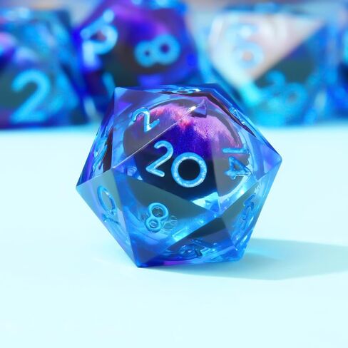 YEMEKO Beholder's Eye DND Dice - مجموعة نرد مصنوعة يدويًا بحافة حادة من عين التنين السائلة الأساسية للأبراج المحصنة والتنينات Ttrpg، لعب الأدوار من الراتنج متعدد السطوح RPG (أزرق أرجواني in Saudi Arabia