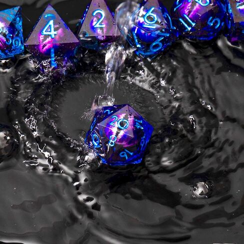 YEMEKO Beholder's Eye DND Dice - مجموعة نرد مصنوعة يدويًا بحافة حادة من عين التنين السائلة الأساسية للأبراج المحصنة والتنينات Ttrpg، لعب الأدوار من الراتنج متعدد السطوح RPG (أزرق أرجواني in Saudi Arabia