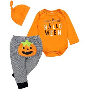 Toddler Infant Baby Boy Girl Halloween Pumpkin Costumes Sleeveless Romper Outfit with Hat