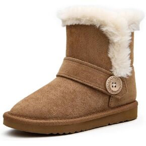 Girls Winter Cold Weather Wood Button Warm Shearling Lightweight Comfort Boots