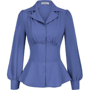 GRACE KARIN Button Down Shirts for Women Fall Peplum Tops Long Sleeve Work Blouse Collared Shirt Dressy Top
