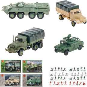 1:72 Military Vehicle Model Set - M35 Cargo Truck, BTR80 Armored Vehicle, Opel Blitz Truck & Humvee - DIY Assembly and Painting Kit for Collectors & Hobbyists