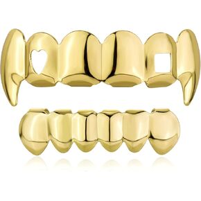 Grills for Your Teeth, Gold Grillz for Women Men, 18k Gold Plated Hip Hop Hollow Out Grillz, Vampire Fangs Teeth Caps