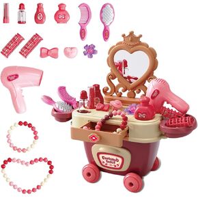 58PCS Hair Salon Toys for Girls, Pretend Play Toys Girls Vanity Set with Mirrorr, Kids Beauty Salon Set Includes Fashion Hair & Makeup Accessories, Toddler Makeup kit Girl Birthday Gifts