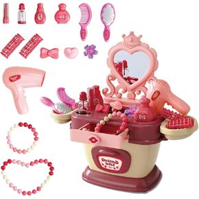58Pcs Toddler Beauty Salon Set, Hair Salon Girls Toys Dress Up Pretend Play Doll Hair Stylist Kit Hairdryer Curling Flat Mirror Scissors Accessories, Girls' Holiday Birtherday Gifts