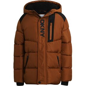 DKNY Boys' Puffer Jacket - Hooded Winter Jacket with Warm Sherpa Lining - Heavyweight Outdoor Quilted Jackets for Boys (8-20)