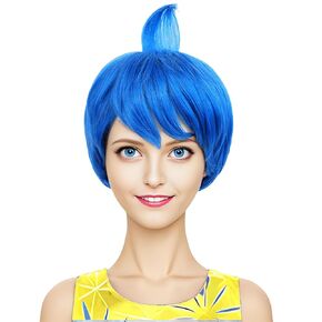 morvally Women Short Blue Costume Hair Wigs for Adults Halloween Costume Emotion Anime Cosplay (Adults)
