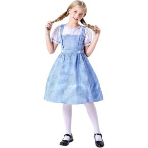 OBEEII Kids Girl Blue and White Checked Dress Bows Summer Casual Short Sleeve Blue Gingham Dress