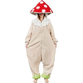 Mushroom Onesie Adult Halloween Mushroom Costume Fun and Cozy One-Piece Pajamas for Women and Men