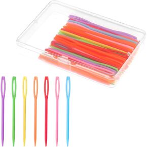 JJUNW 50Pcs Plastic Sewing Needles, Large Eye Plastic Yarn Needles Lacing Needles Embroidery Safety Needles for DIY Sewing Handmade Crafts Needles Project(9CM)