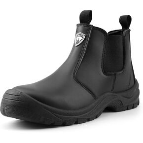 Men's Steel Toe Work Boots,Slip Resistant Chelsea Boots, Men's Industrial & Construction Shoes,Waterproof,Lightweight,Comfortable,Non-Slip Safety Shoes,Black