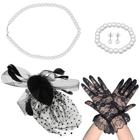 Fascinators Hats for Women Tea Party Hats and Lace Gloves for Women Black Fascinators Hats Funeral Veil Hats Feather Fascinators Church Hats Kentucky Derby Hats 50s Tea Party Accessories for Women