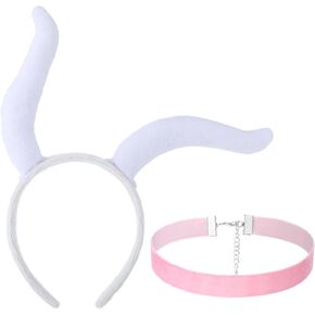 Crowye Halloween Ears Headband Costume for Women with Pink Choker Collar Cosplay Accessories for Halloween Christmas Party Dress up