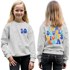 In My Double Digits Era Birthday Outfits for Girl 10th Sweatshirt Birthday Party Shirts Long Sleeve Fall Clothes